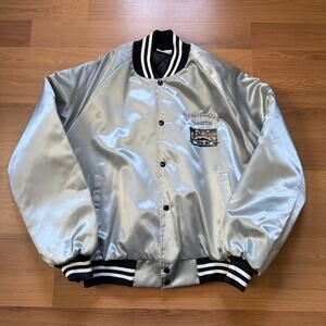 Vintage 80's Colorado Bowlers Tour Extravaganza Silver Satin Bomber Jacket Sz XL